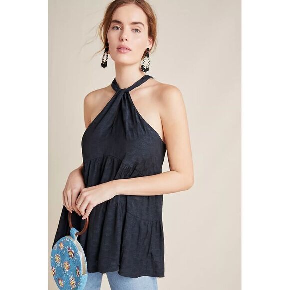 Anthropologie Black Lavinia High Neck Halter Blouse - Picture 1 of 11